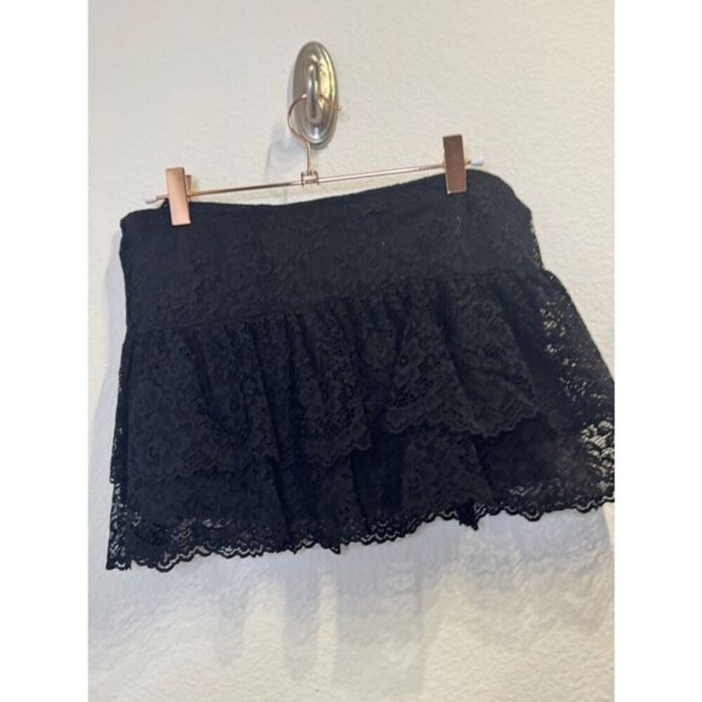 Lace Tiered Black Mini Skirt